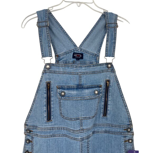 Cest Toi Womens L Stretch Denim Overalls Y2K Hip Hop Zipper Pockets American - Picture 6 of 16
